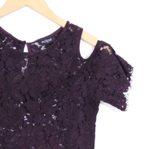 *Eclipse Purple Lace Cold Shoulder Top - Picture 4 of 7